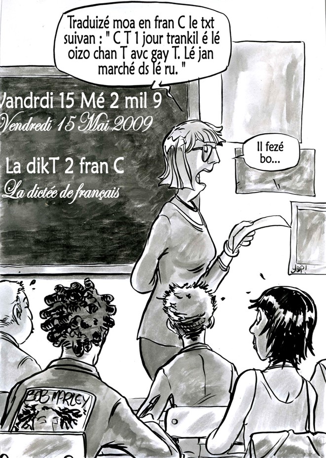 Une caricature d'enseignante et de ses élèves. 